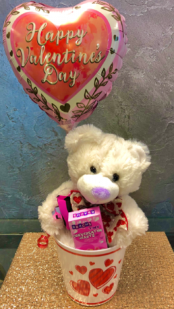 Bear, Candy and Balloon  Gift Bucket 