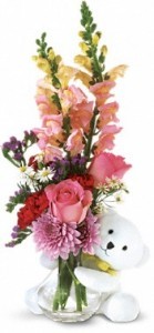 Bear Hug Bear with Pink Roses Flower With Gift  Arrangement