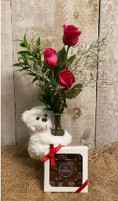 Bear Hug  floral arrangement with bear 