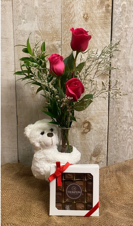 Bear Hug  floral arrangement with bear 