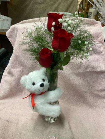 Bear hug Stuffed bear with roses in Fairfield, OH | NOVACK-SCHAFER FLORIST