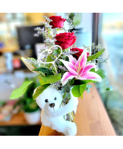 Bear Hugger Vased Floral Arrangement