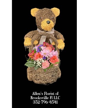 Bear Hugs & Blooms Fresh Cut Flowers in a Keepsake Container