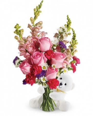 Bear Hugs Flower Bouquet Vase & Bear