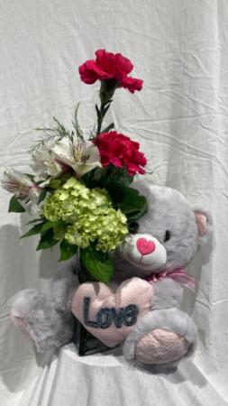 bear hugs  plush bear with bud vase 