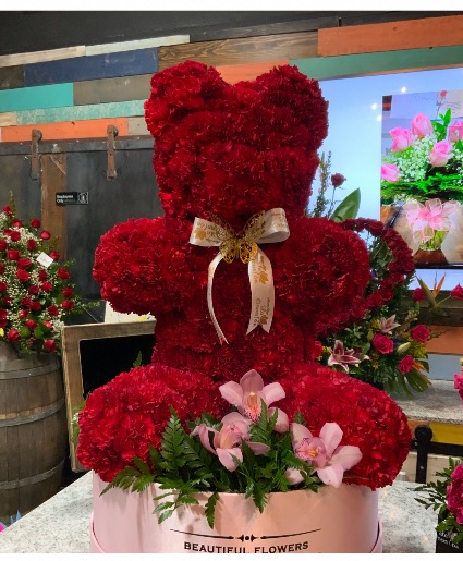 Bear Red carnations 