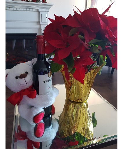 BEAR, WINE AND POINSETTIA To order after Dec.1st