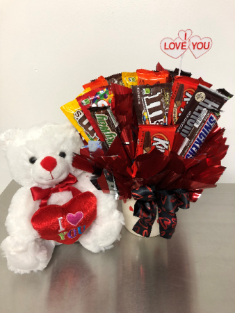 teddy bear and chocolate bouquet