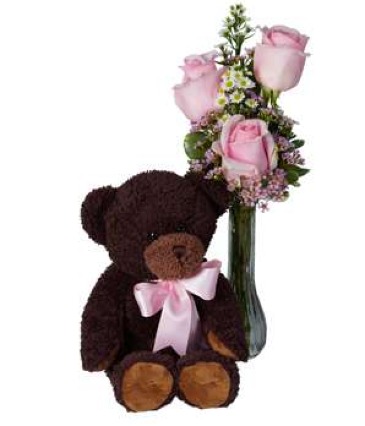 Chocolates, Bear and Roses   Choose Rose color! in Fort Worth, TX | DAVIS FLORAL DESIGNS