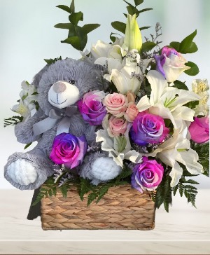 BEARy Cotton Candy Bouquet Flower Delivery Birthday pink purple flower delivery