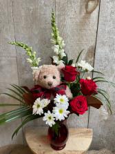 Beary in Love  Arrangement in a vase with teddy bear 
