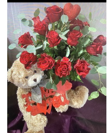 Beary Valentine  Teddy Bear with Red Roses  in Hurlock, MD | Tammies Country Florist