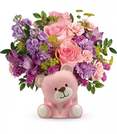 Beautiful Arrival Bear All-Around Floral Arrangement