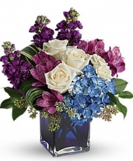 Beautiful blooms  Blue Vase VASE SHAPE WILL BE SUBSTITUTED 