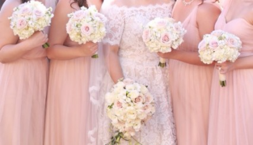 Beautiful Blush  Bride and (4) Bridesmaids Bouquets in Riverside, CA | Willow Branch Florist of Riverside