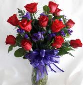 Beautiful Dozen in Glass Red Rose Arrangement