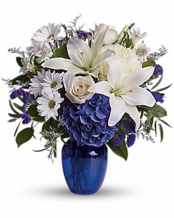 Beautiful in Blue All around floral arrangement in Winnipeg, MB | KINGS FLORIST LTD