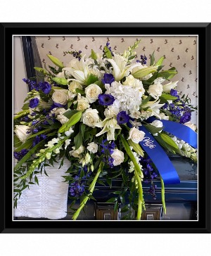 Beautiful in blue casket spray Casket arrangement 