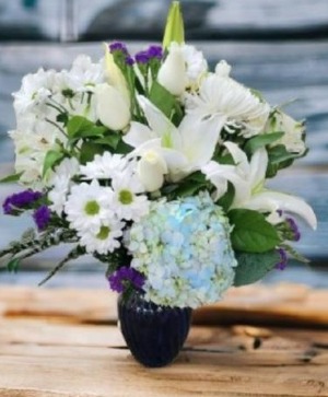Beautiful In Blue   FS-110  Fresh Vase Arrangement 