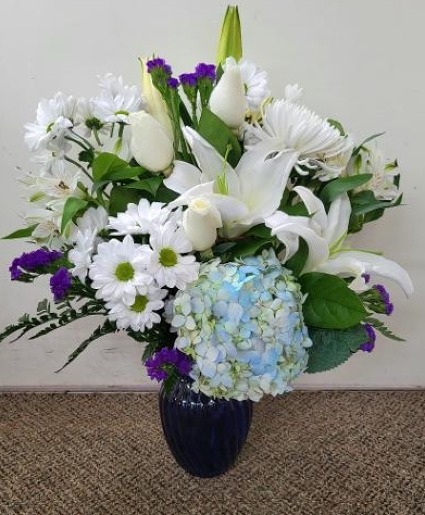Beautiful In Blue           T209-3 vase arrangement