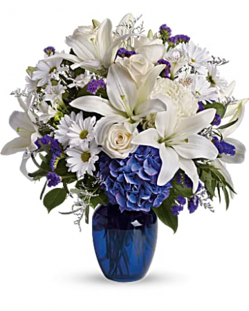 beautiful in blue vase arrangement in Berkley, MI | DYNASTY FLOWERS & GIFTS