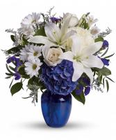 Beautiful in Blue vase arrangement
