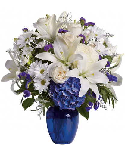 Beautiful in Blue Vase arrangement