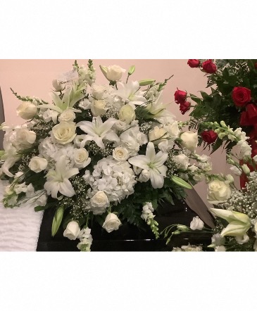 Beautiful in white casket spray  Sympathy in Federalsburg, MD | Tammies Country Florist