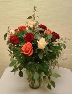 Beautiful Mixed Colored Roses Vase