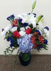 Beautiful Red White and Blue Vase Arrangement
