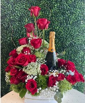 Beautiful Rose Arrangement with Champagne 