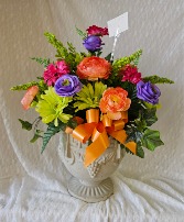 Beautiful Silk Flower Arrangement  Cement Urn is extra $30.00