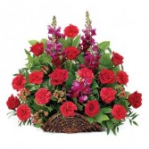 BEAUTIFUL THOUGHTS RED ROSES, RED CARNATIONS AND RED BERRIES ARRANGEMENT 