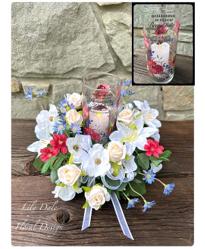 Beautifully Lived Candle with Silk Florals Candle Arrangement