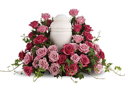 Bed of Pink Roses Urn Memorial Arrangement