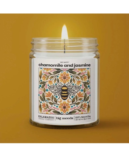 “Bee Happy” chamomile and jasmine  5 OZ Candle - KALAMAZOO CANDLE COMPANY