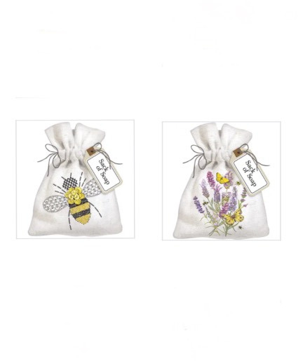 Bee or Lavender Butterfly Embroidered Sack of Soap 