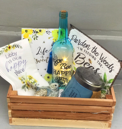 Bees and Weeds crate Gift Basket