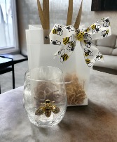 Bejeweled Wine Glass with Bee Ribbon Bag  Queen Bee Collection 