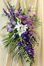BELOVED PURPLE & WHITE LILLY SPRAY STANDING FUNERAL PC