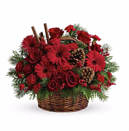 All reds and roses Basket Arrangement