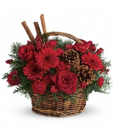 Berries and spice Christmas basket with gerbra in Edmonton, AB | PETALS ON THE TRAIL