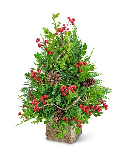 Berries & Cones Boxwood Tree Flower Arrangement