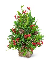 Berries & Cones Boxwood Tree Flower Arrangement