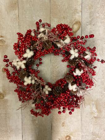 Berry, Pine Cone and Cotton Indoor Everlasting Wreath 