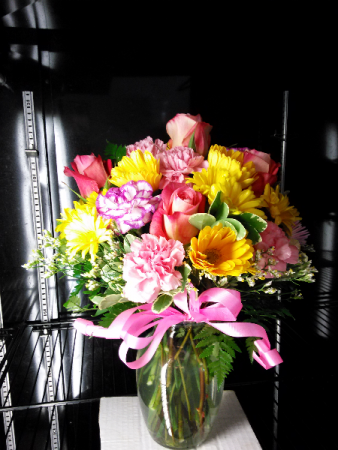 Best Wishes Bright Mixed Bouquet In Glass Vase