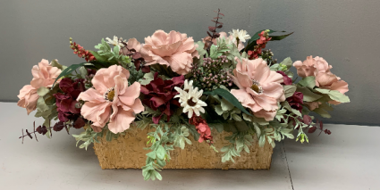 Birch centerpiece with pink, burgundy and white Silk Arrangement (ARTIFICIAL)