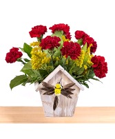 Bird House Blooms  Bird House Wooden Box Arrangement
