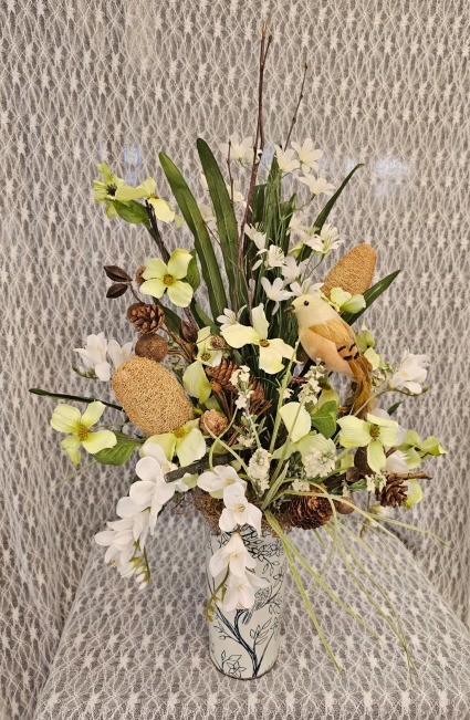 Bird in a Vase w/ Silk Flowers 