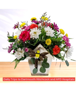 Birdhouse Blooms  Bird House Wooden Box Arrangement